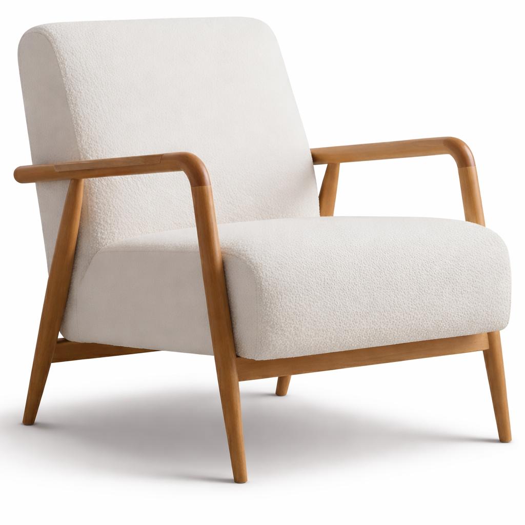 Moderner Polstersessel Beige Stoff Minimalistisch Mit Holzrahmen