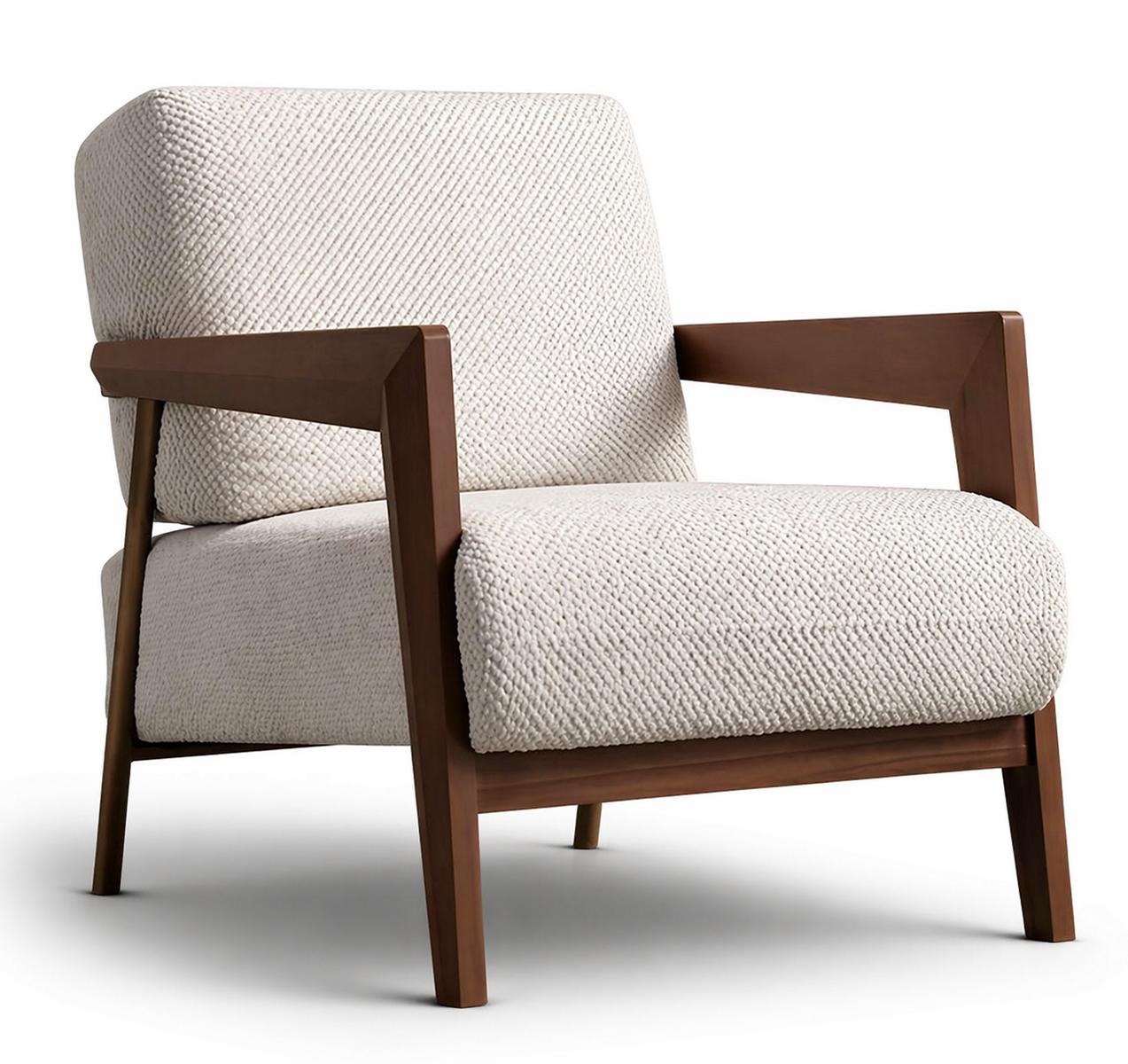 Gemütlicher Sessel Stoff Beige Modern Minimalistisch Holzakzente