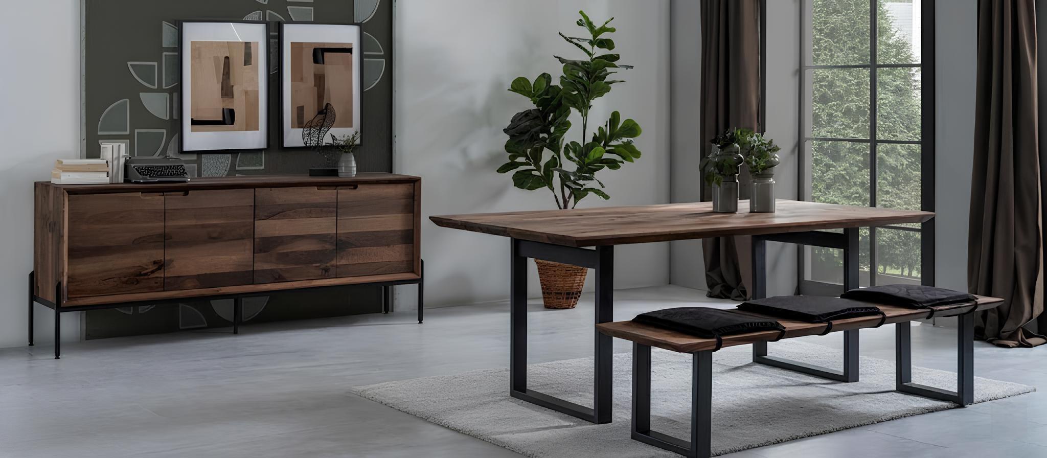 Esstisch Sitzbank Sideboard Esszimmer Stil modern Farbe braun neu Holz