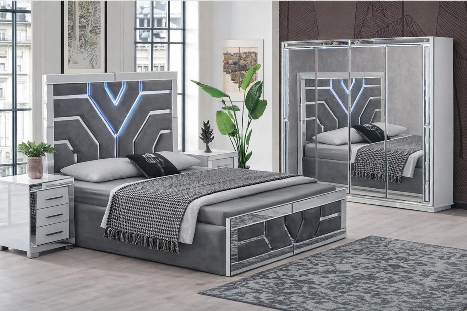 Schlafzimmer-Set 4-tlg. – Bett, 2 Nachttische & Kleiderschrank elegant