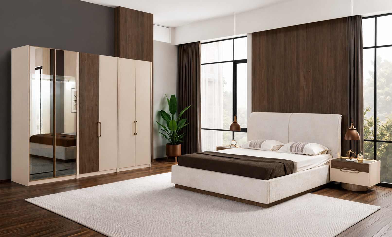 Schlafzimmer Set Bett Nachttische Kleiderschrank Schminktisch modern