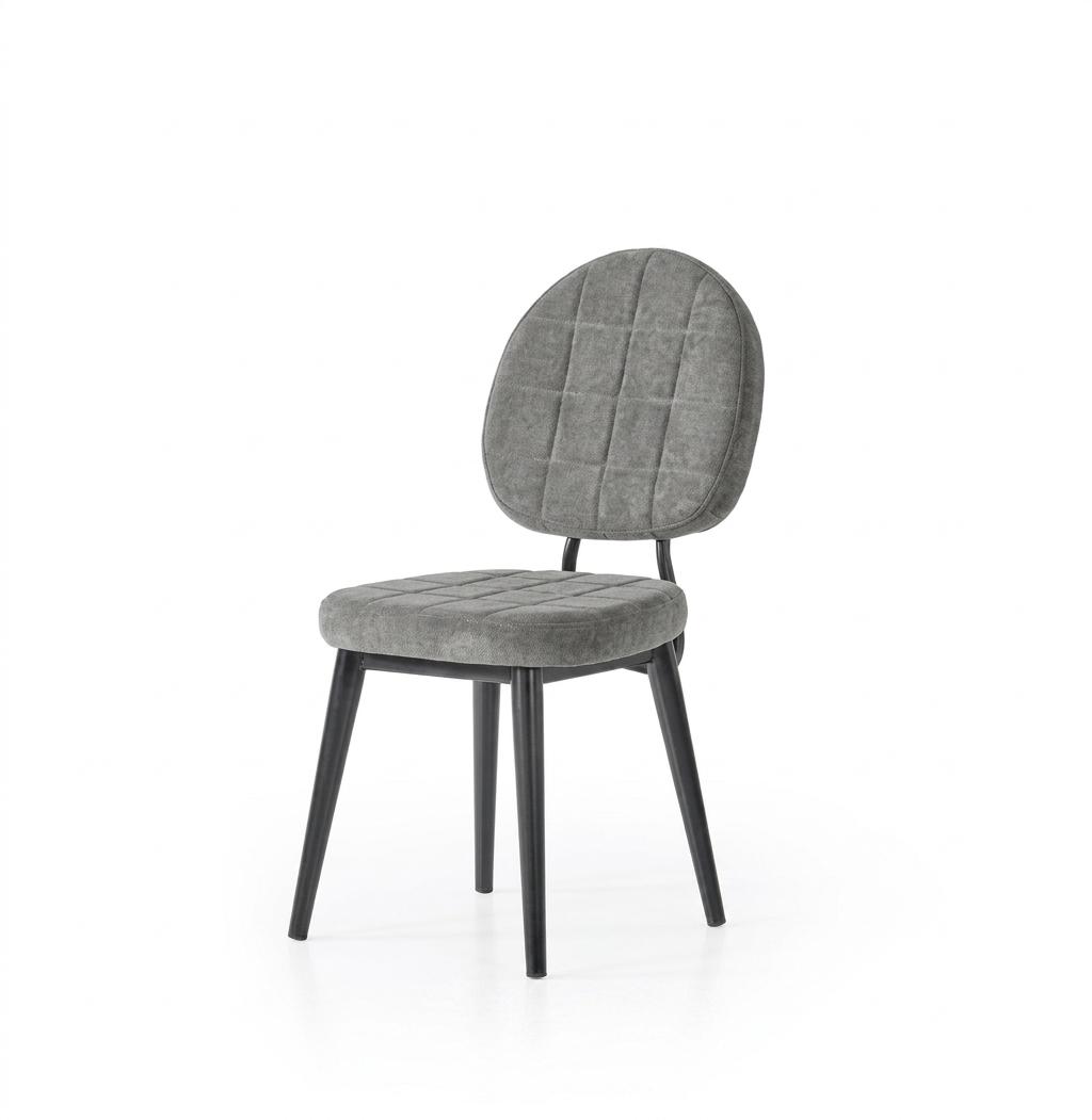 Stuhl Grau Bequem Weich Stoff Metall Schwarze Elemente Modern