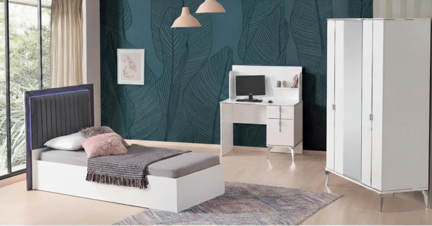 Jugendzimmer-Set 3-tlg. – Bett, Kleiderschrank & Schreibtisch elegant