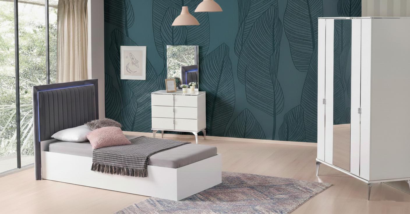 Jugendzimmer-Set 3-tlg. – Bett, Kleiderschrank & Schminktisch modern