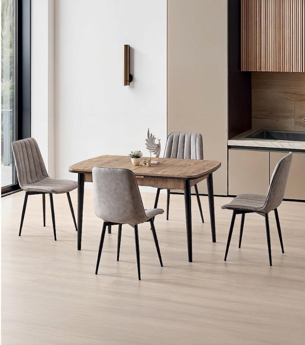 Esszimmer-Set Esstisch 4x Stuhl  Braun Holz Komfortabel Modern
