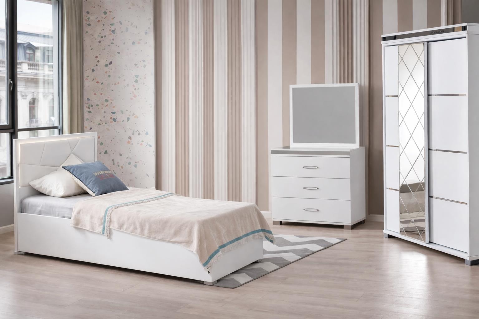 Modernes 3-teiliges Jugendzimmer-Set mit Bett, Schrank und Schminktisch