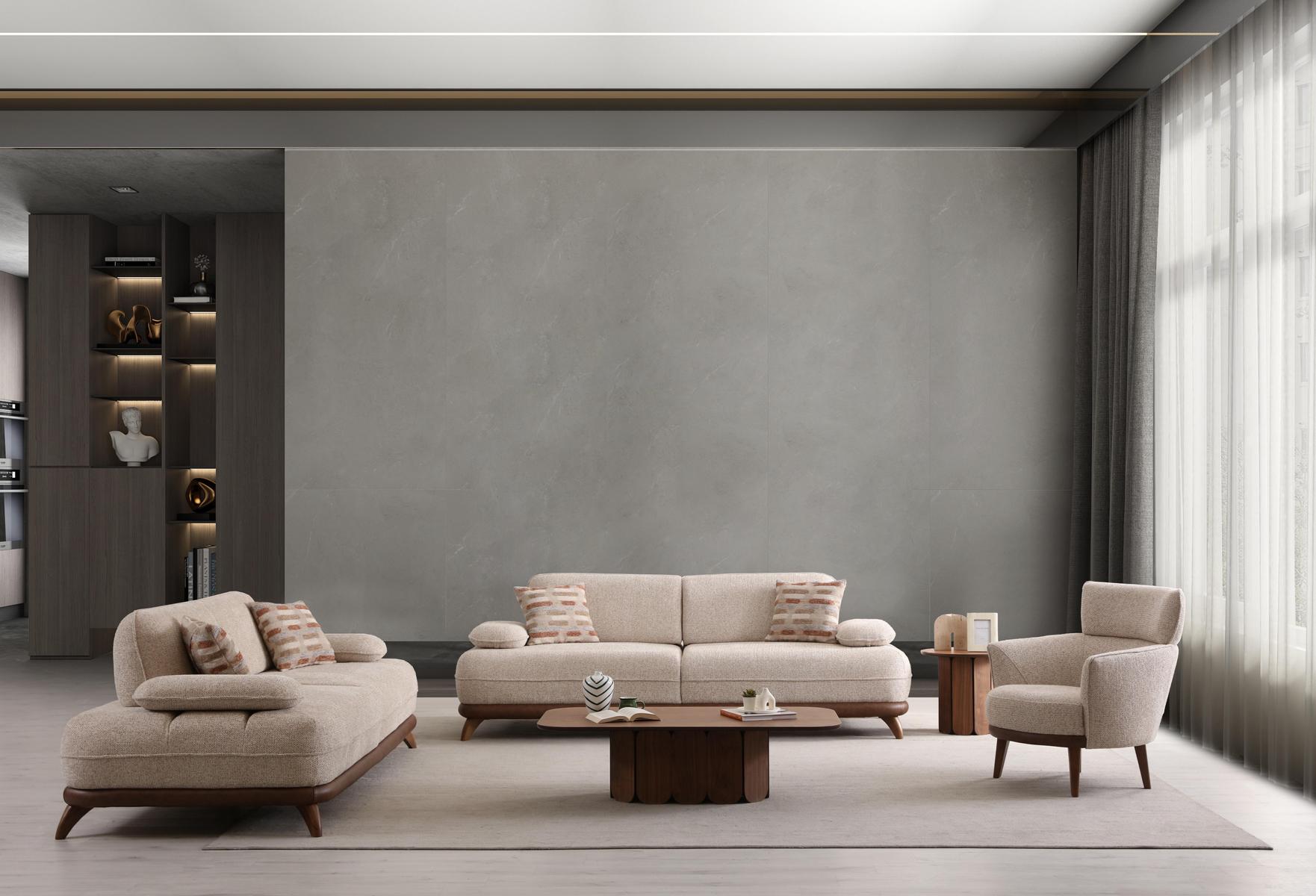Sofa Set 2x 3-Sitzer Sofa 1x Sessel Modern Beige Elegant Design Neu