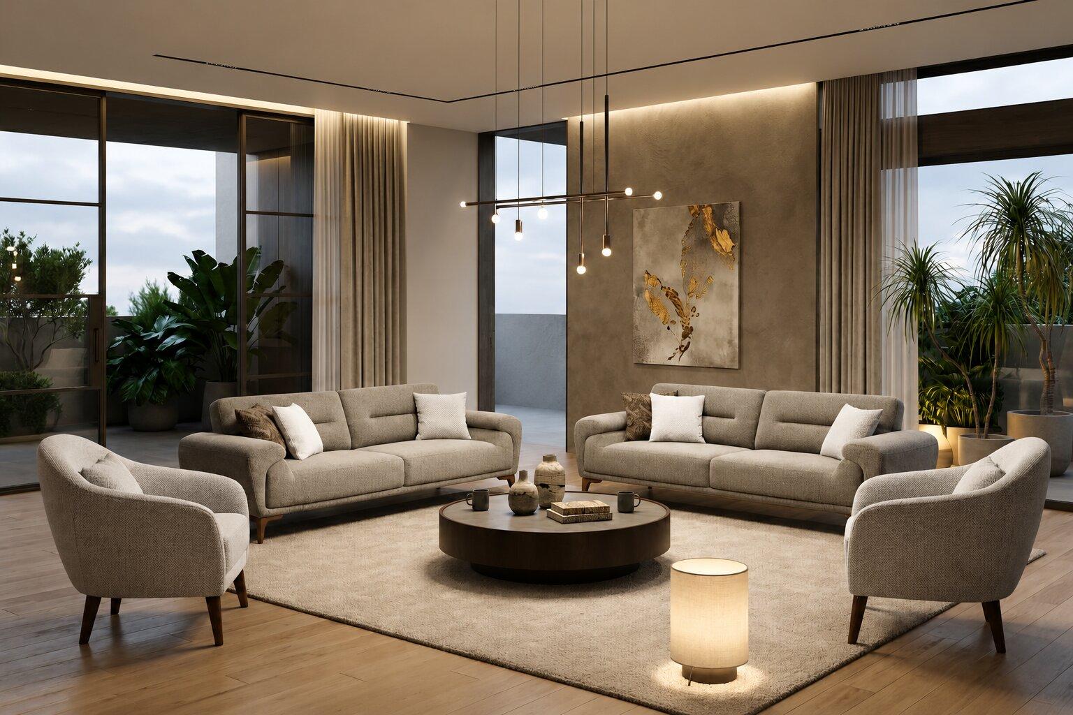 Sofa Set 2x 3-Sitzer Sofa 2x Sessel Modern Grau Luxus Elegant Neu