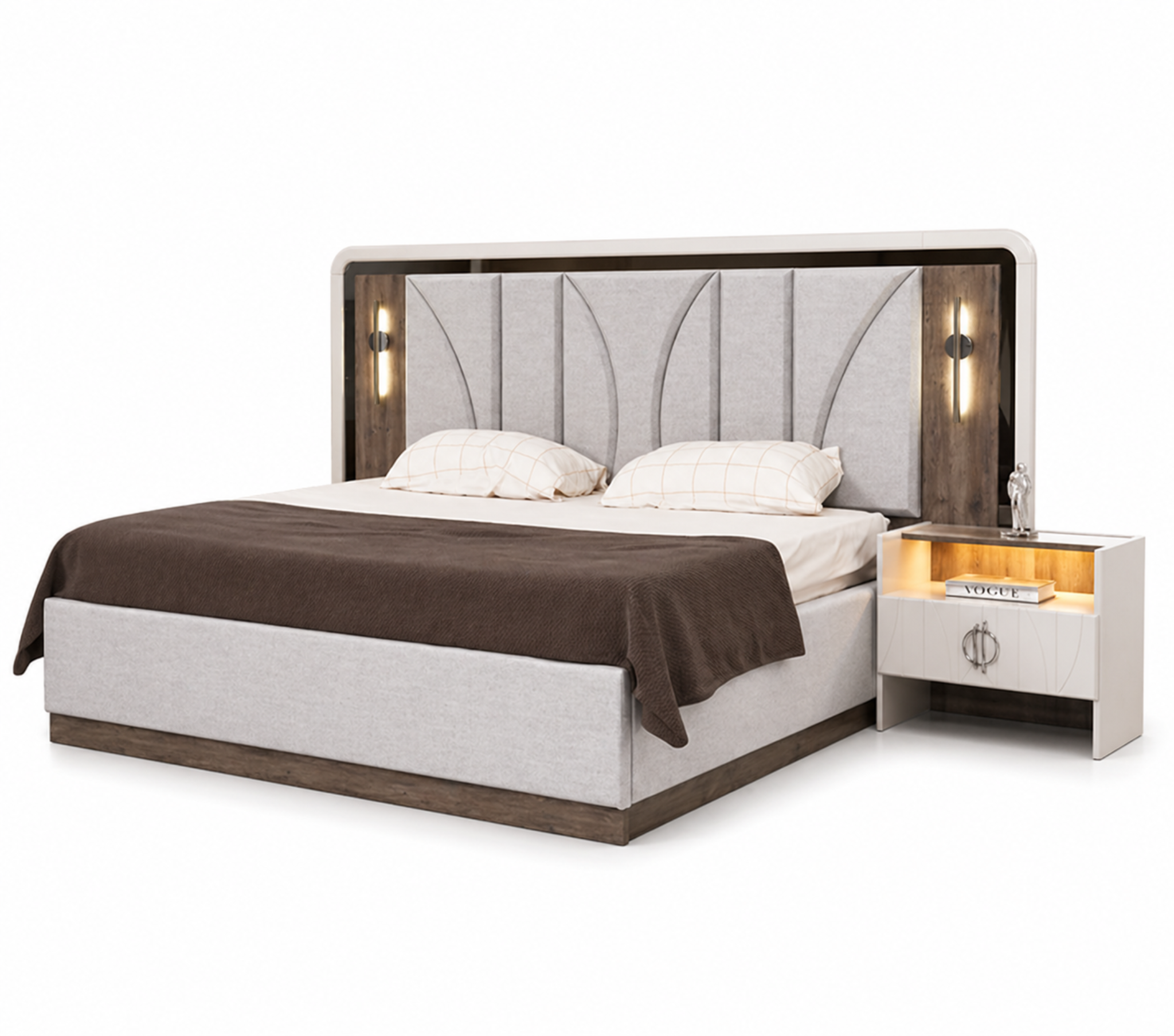 Moderne Schlafzimmergarnitur Edles Polsterbett Designer Holznachttische