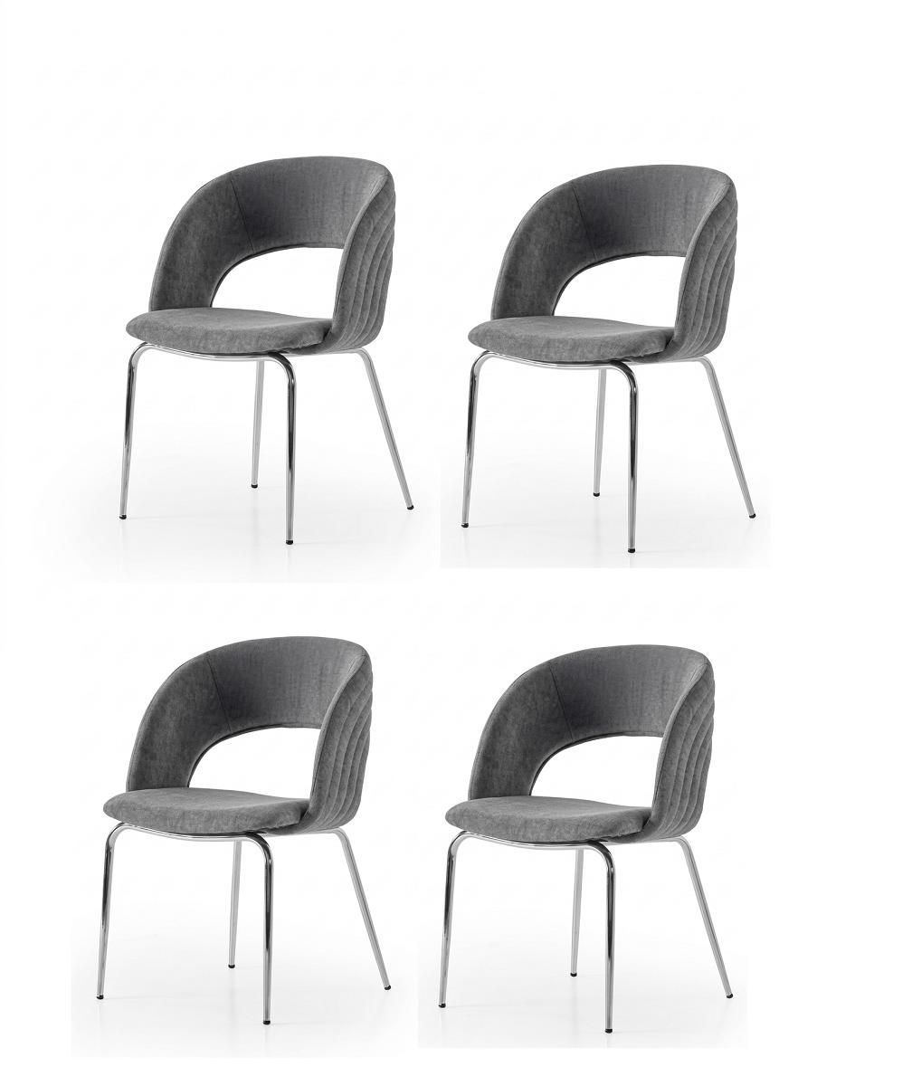 Stühle-Set 4x Stuhl Modern Stoff Komfortabel Grau Weich Bequem
