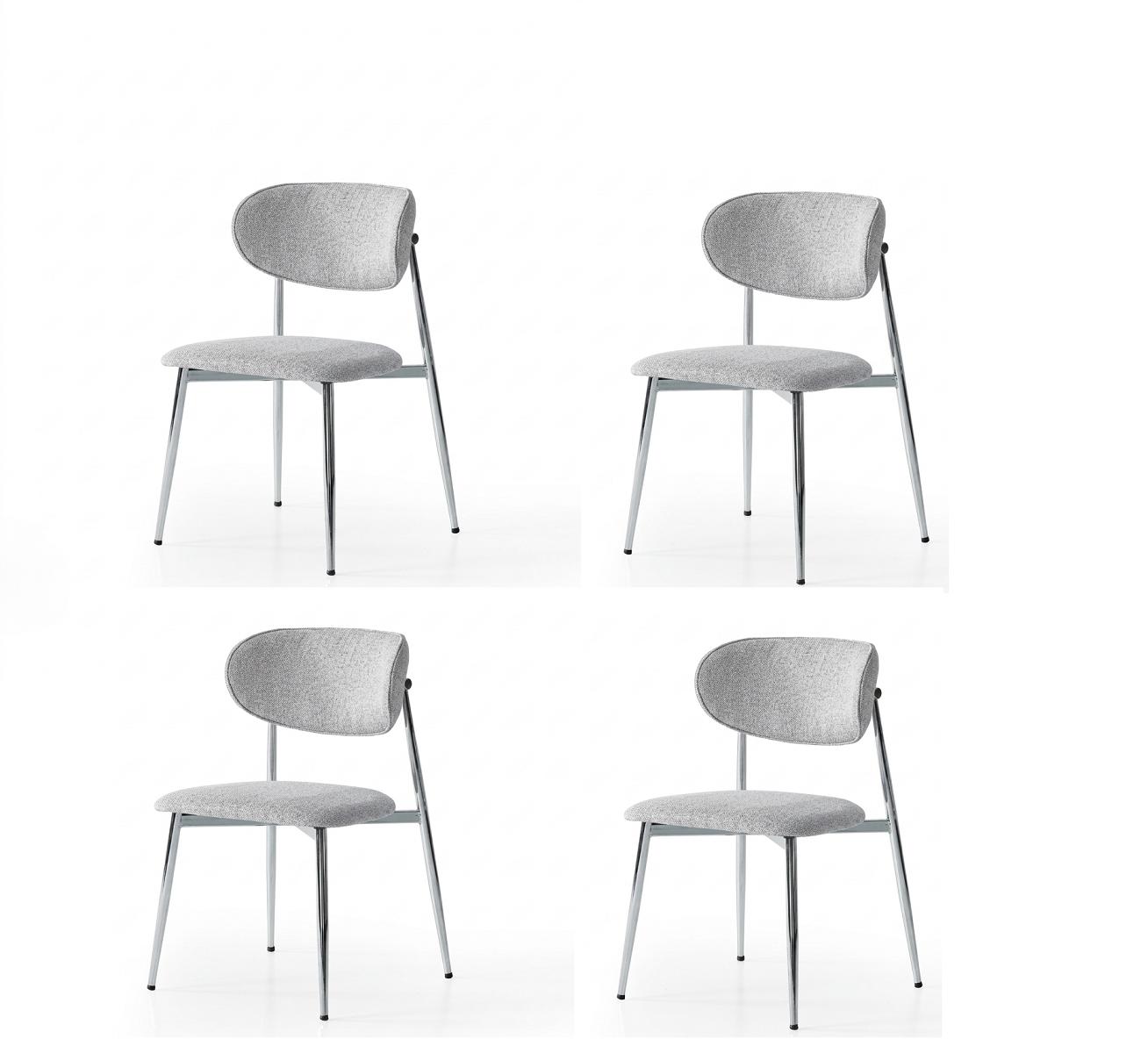 Stühle-Set 4x Stuhl Modern Stoff Komfortabel Grau Weich Bequem