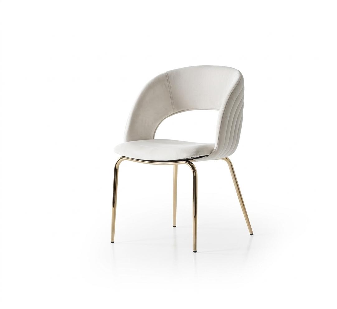 Stuhl Bequem Weich Stoff Metall Gold Beige Modern Komfortabel