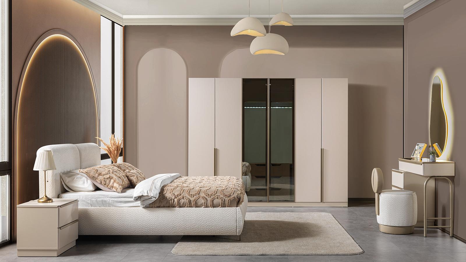 Bett 2x Nachttisch Kleiderschrank Kommode Stil modern Farbe weiß neu