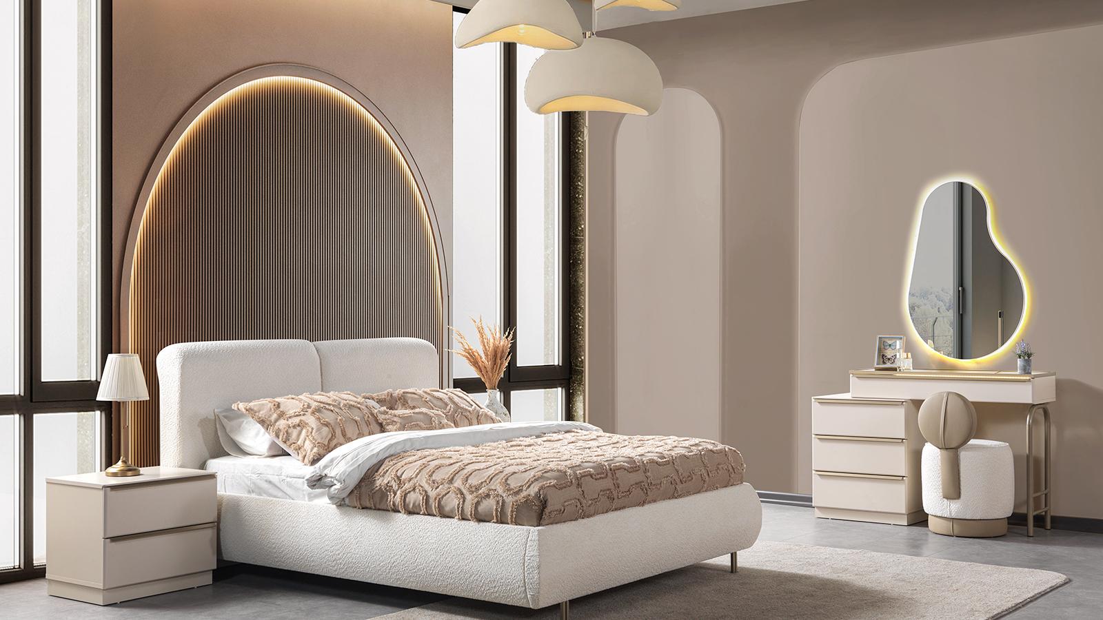 Bett 2x Nachttisch Kommode Schlafzimmer Stil modern Farbe weiß neu