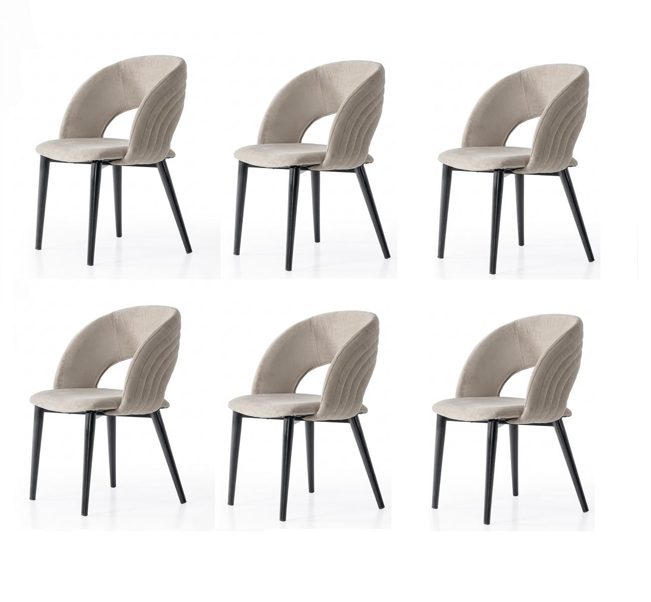 Stuhl-Set 6x Stuhl Beige Bequem Modern Stilvoll Weich Klassisch