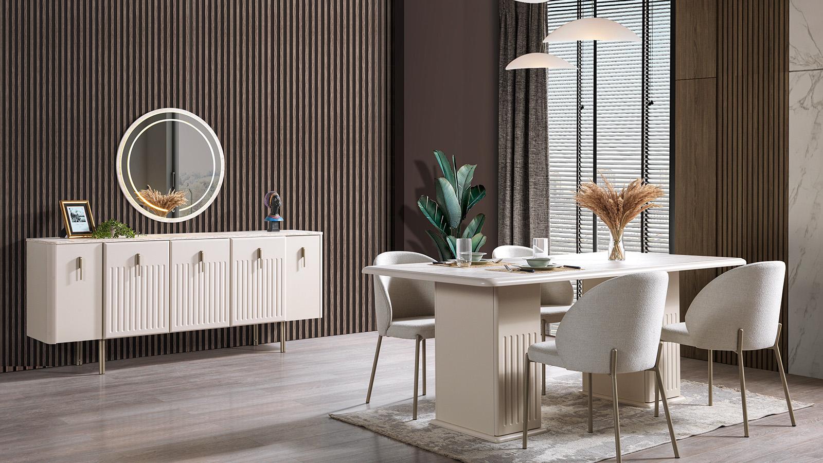 Esstisch 4x Stühle Kommode Esszimmer Stil modern Farbe weiß praktisch neu