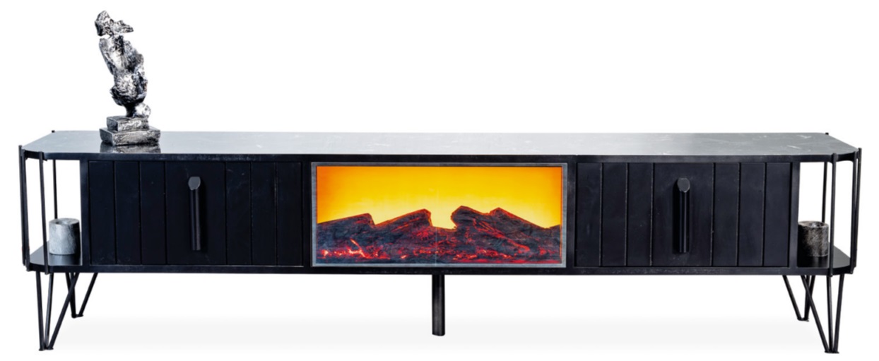 Modern TV-Ständer Schwarz Fernsehschrank TV-Möbel Feuer Wohnzimmer Neu