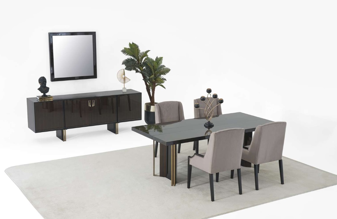 Komplettes Esstisch mit 4x Stühle Luxusmöbel Sideboard mit Spiegel