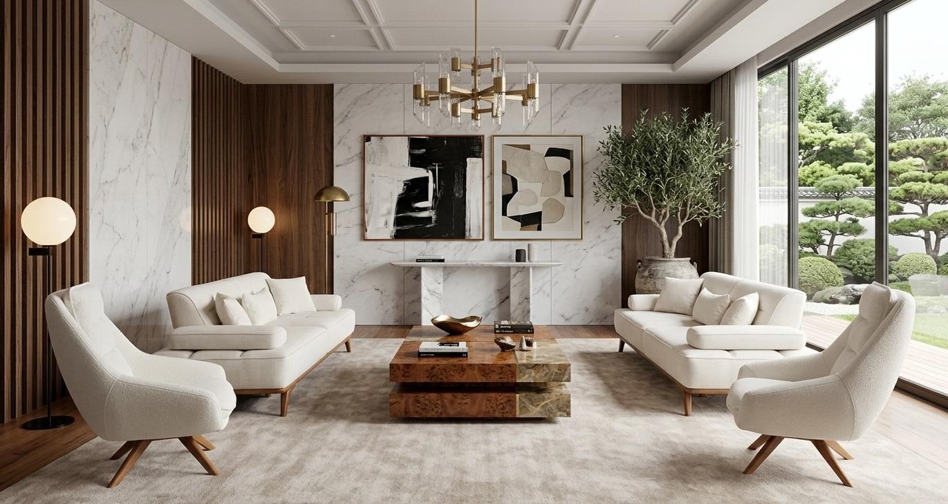 Polstergarnitur 3Sitzer sofa Sessel Stoff Kissen Weiß Modern Elegant