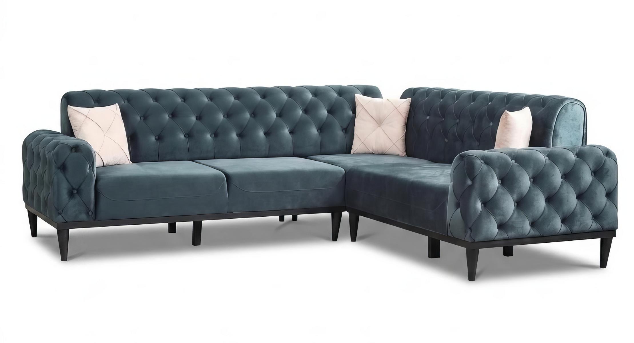 Ecksofa Chesterfield Blau Elegant L Form Couch Wohnlandschaft Design