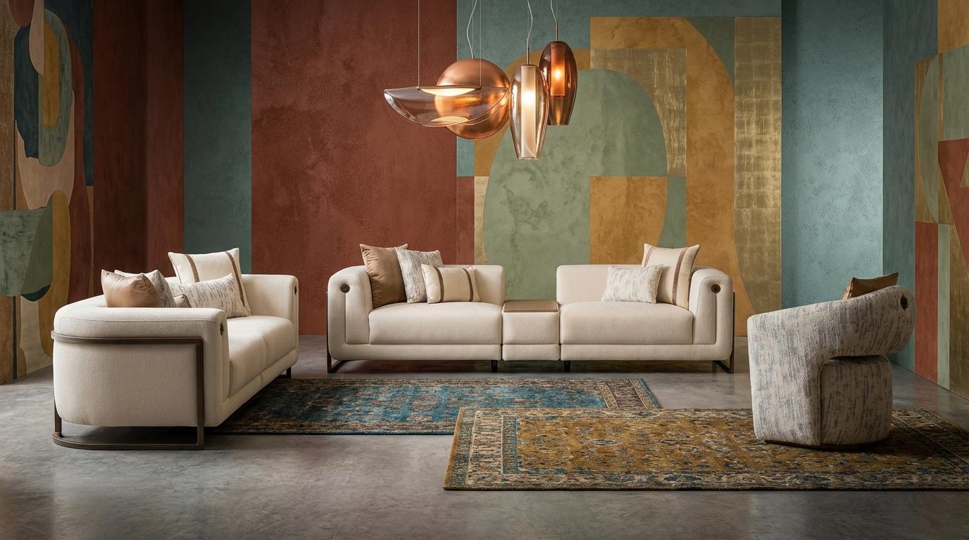 Elegantes Wohnzimmer-Set 4 + 3 + 1-Sitzer beige Sofas Sessel Polstermöbel