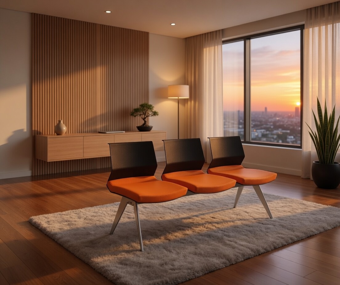 Besucherbank 3 Sitzer Orange Komfort Metall
