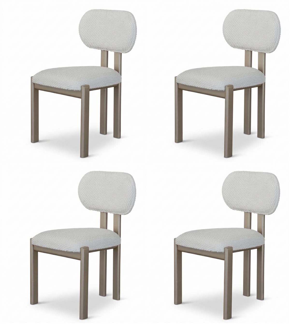 4X Stuhl Weiß Braun Moderner Stil Komfortabel Minimalistisch Schlicht