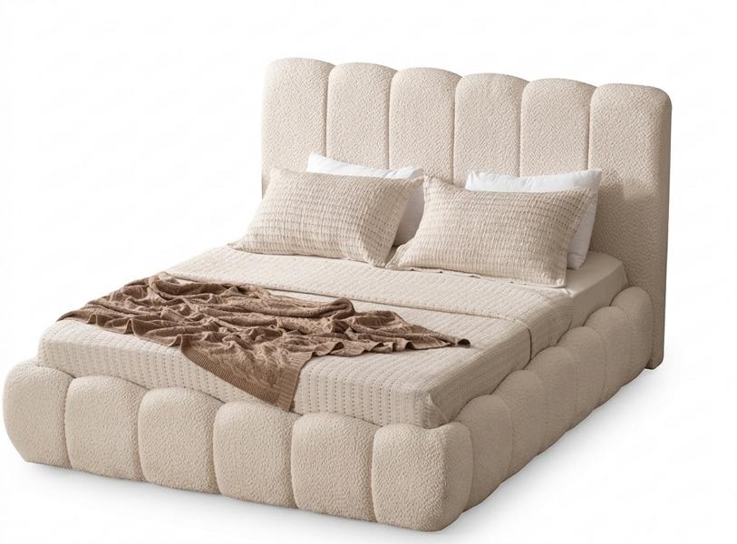 Doppelbett weich bequem beige Beleuchtung beige modern neu