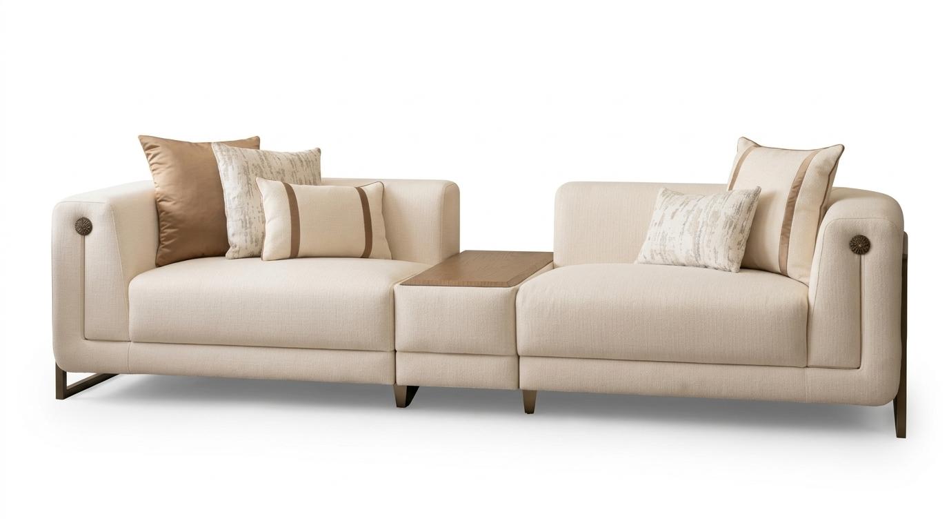 Beiges 4-Sitzer-Sofa mit Couchtisch Stoffsofa großes Sofa Polstermöbel