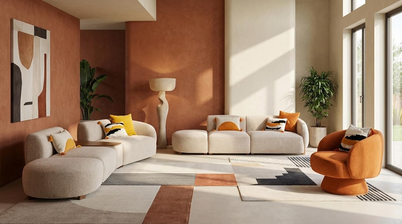 Beiges Wohnzimmer-Set 4+4+1-Sitzer-Sofas großes Sofa Sessel Wohnzimmermöbel
