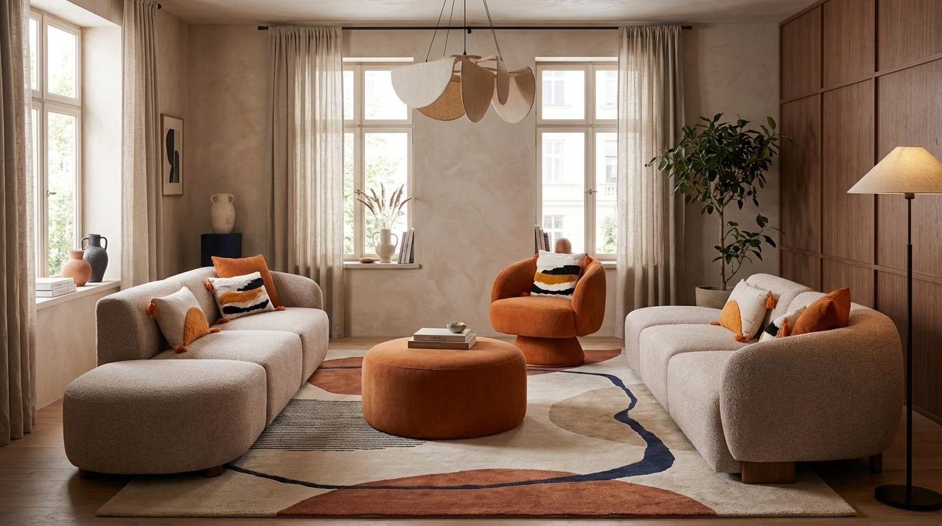 Beiges Wohnzimmer-Set 4+4+1-Sitzer-Sofas Hocker Polstermöbel Designermöbel