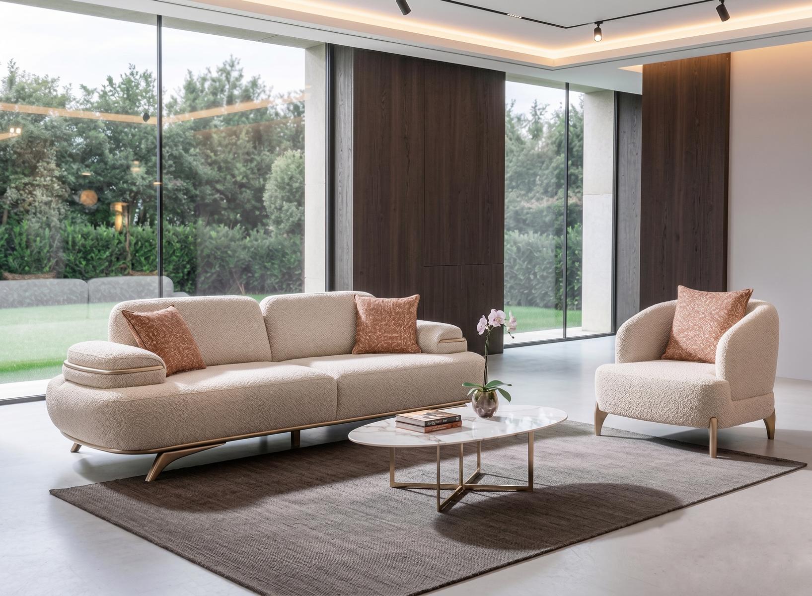 Sofa Set 1x 3 Sitzer 1x Sessel Modern Weiß Elegant Couch Garnitur Neu