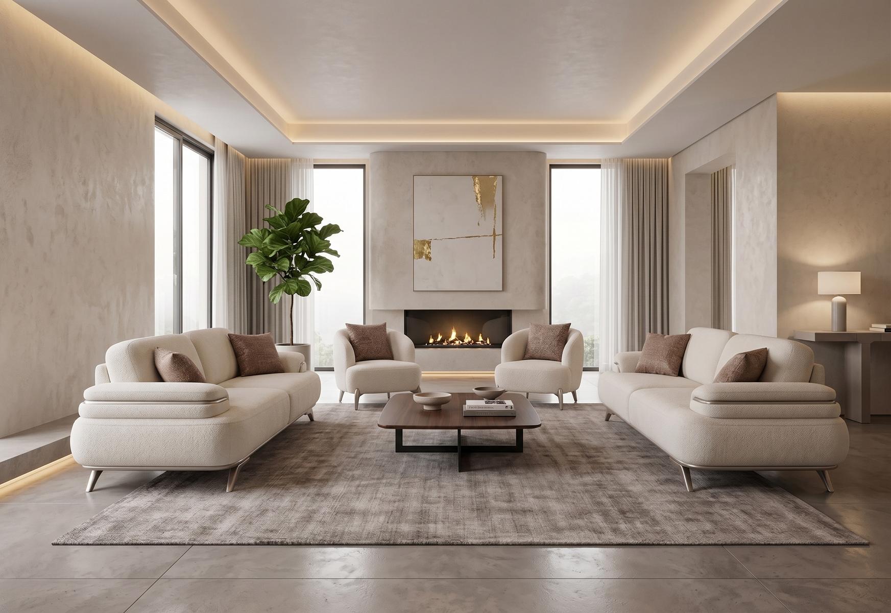 Sofa Set 2x 3 Sitzer 2x Sessel Modern Weiß Edel Wohnzimmer Garnitur