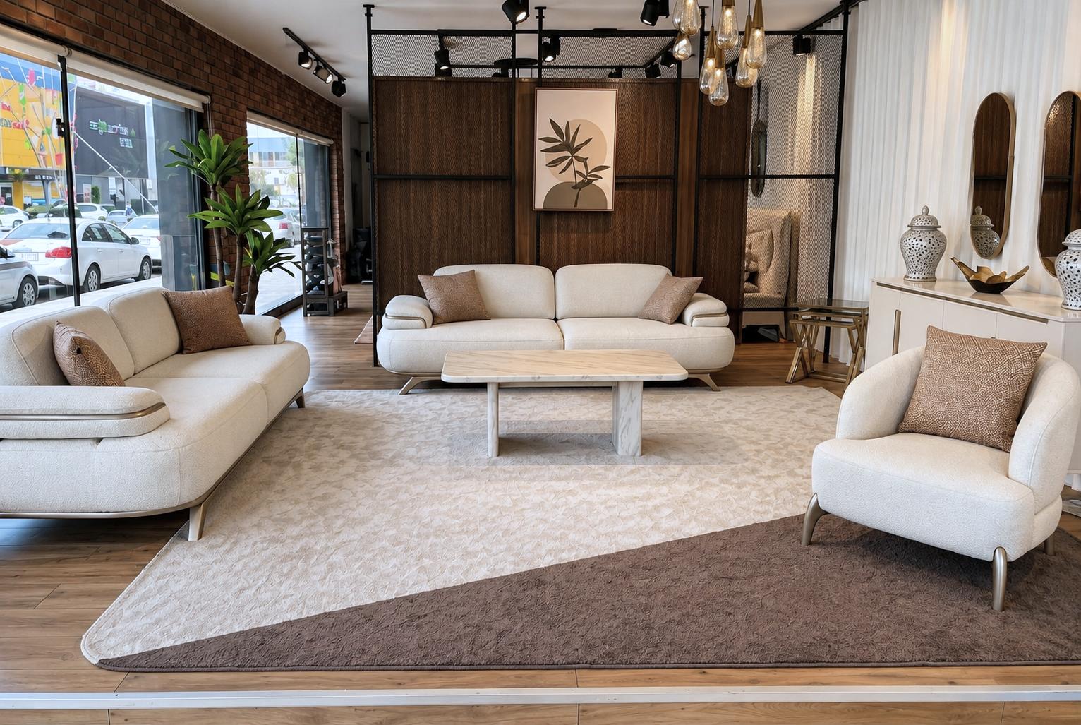 Sofa Set 2x 3 Sitzer 1x Sessel Modern Weiß Edel Wohnzimmer Garnitur