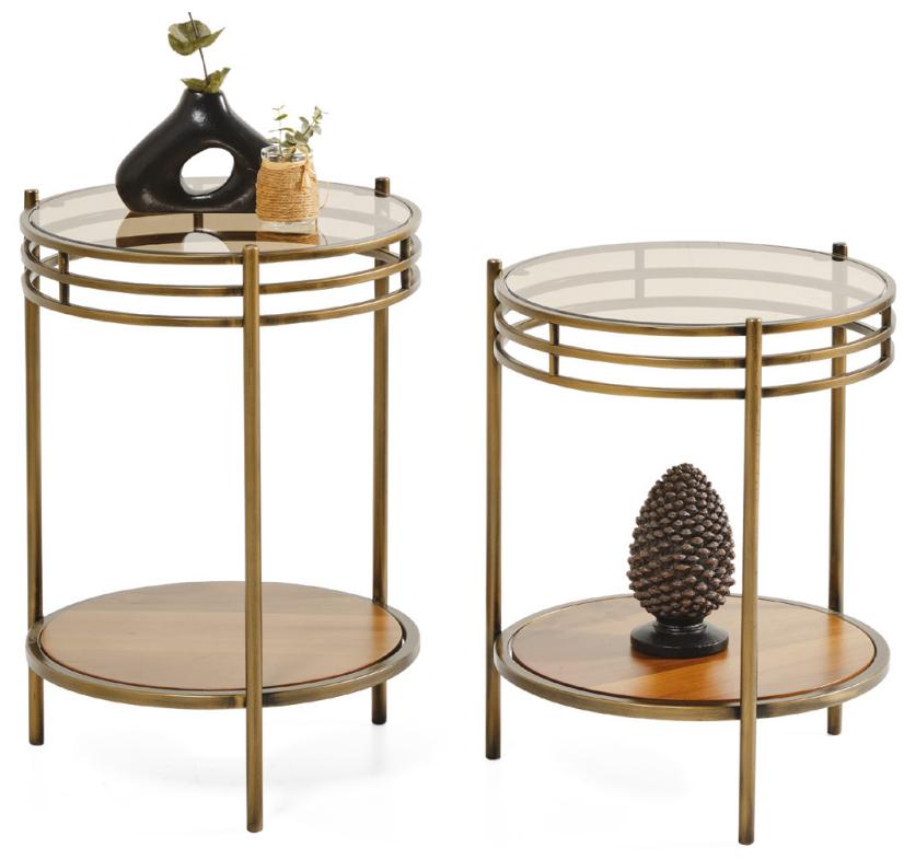 Modern Couchtische Beistelltische Wohnzimmer Gold Metall Rund Glas