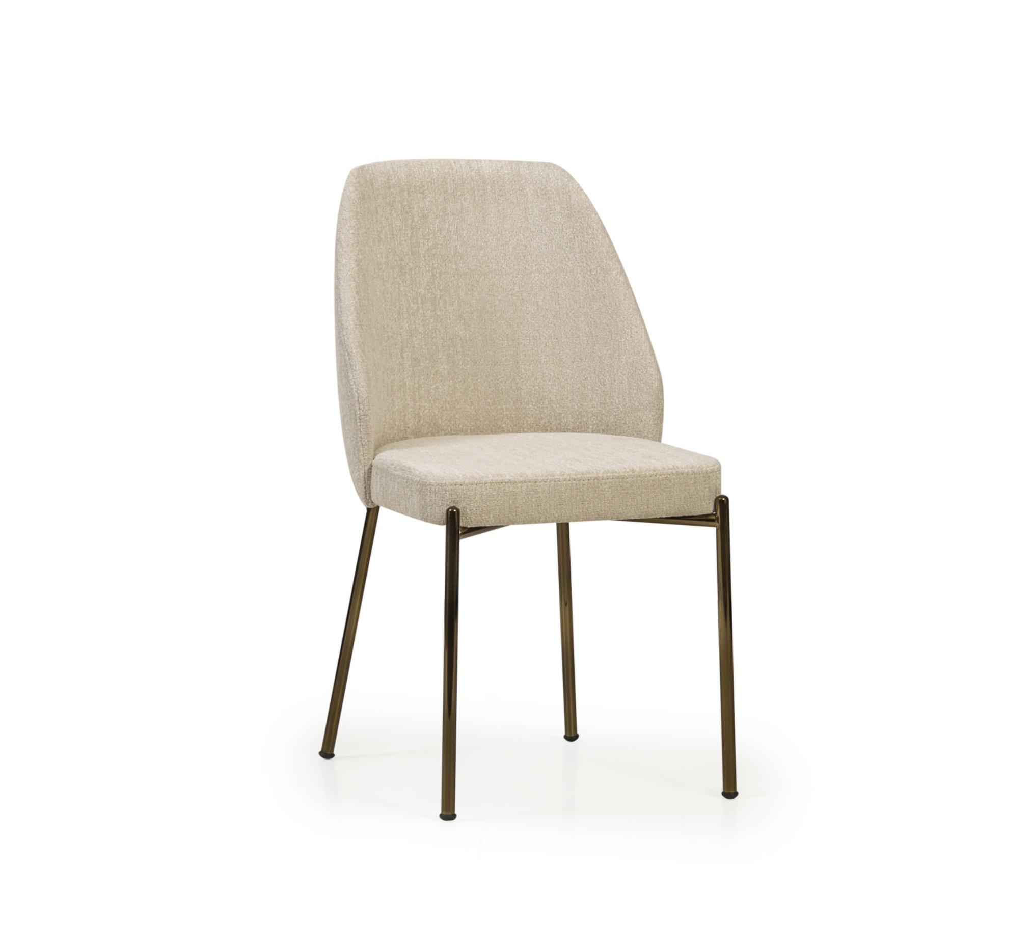 Bequemer Polsterstuhl Esszimmer Beige Stoffstuhl Metallbeine Design