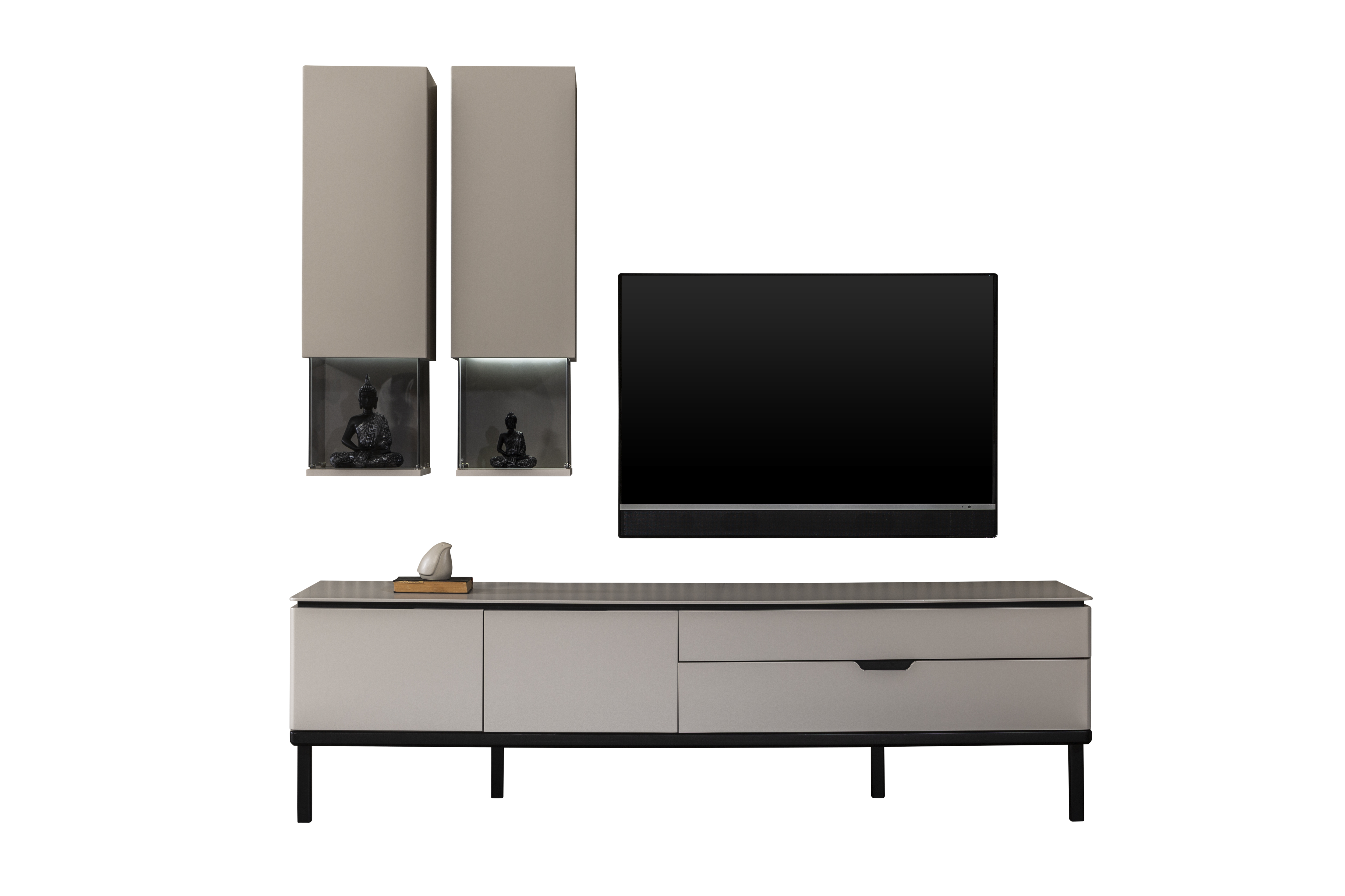 Modern Wohnwand Beige TV Board Lowboard Hängeschrank Wohnzimmer Neu