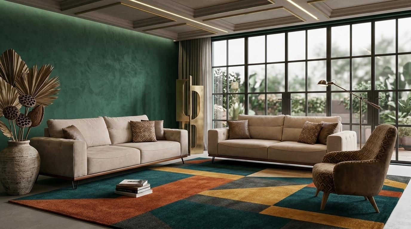 Beiges Wohnzimmer-Set: 3+3-Sitzer-Sofas Schlafsofa Sessel Designer-Möbel