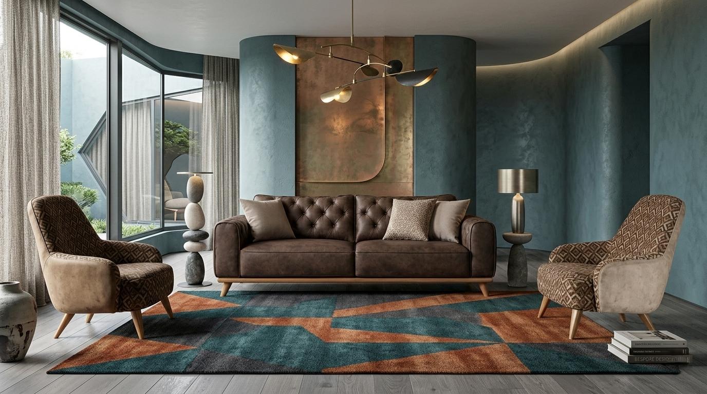 Luxuriöses braunes Wohnzimmer-Set 3+1+1-Sitzer-Sofas Sessel Polstermöbel