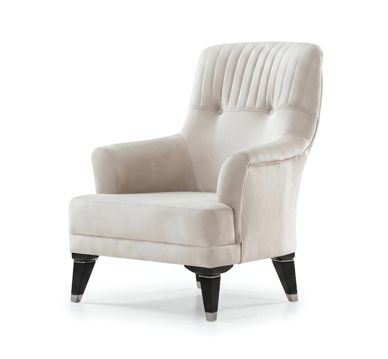 Sessel Modern Beige Edel Samt Polstersessel Bequem Designer Bequemer
