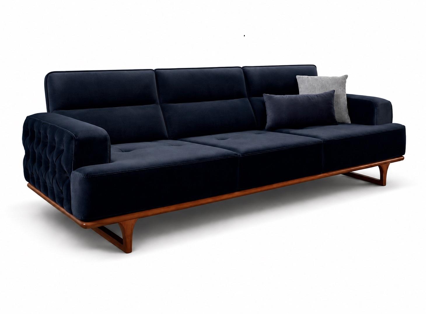 4Sitzer Sofa Modern Kissen Dunkelblau Gemütlich Elegant Hochwertig Neu