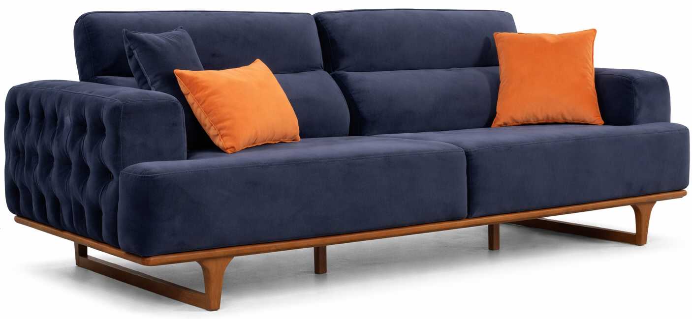 3Sitzer Sofa Modern Kissen Dunkelblau Gemütlich Elegant Hochwertig Neu