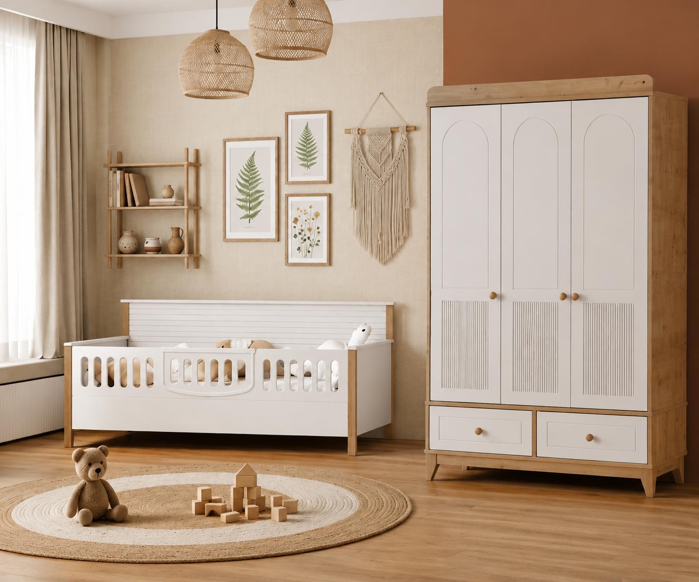 Skandinavisches Kinderzimmer Set mit Kinderbett und Kleiderschrank