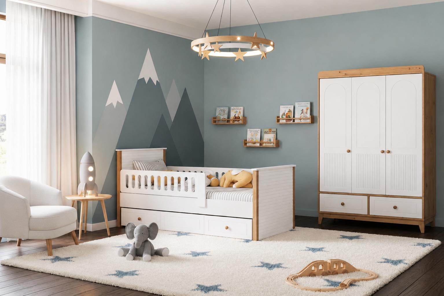 Kinderzimmer Set mit Kinderbett und Kleiderschrank in Weiß Eiche