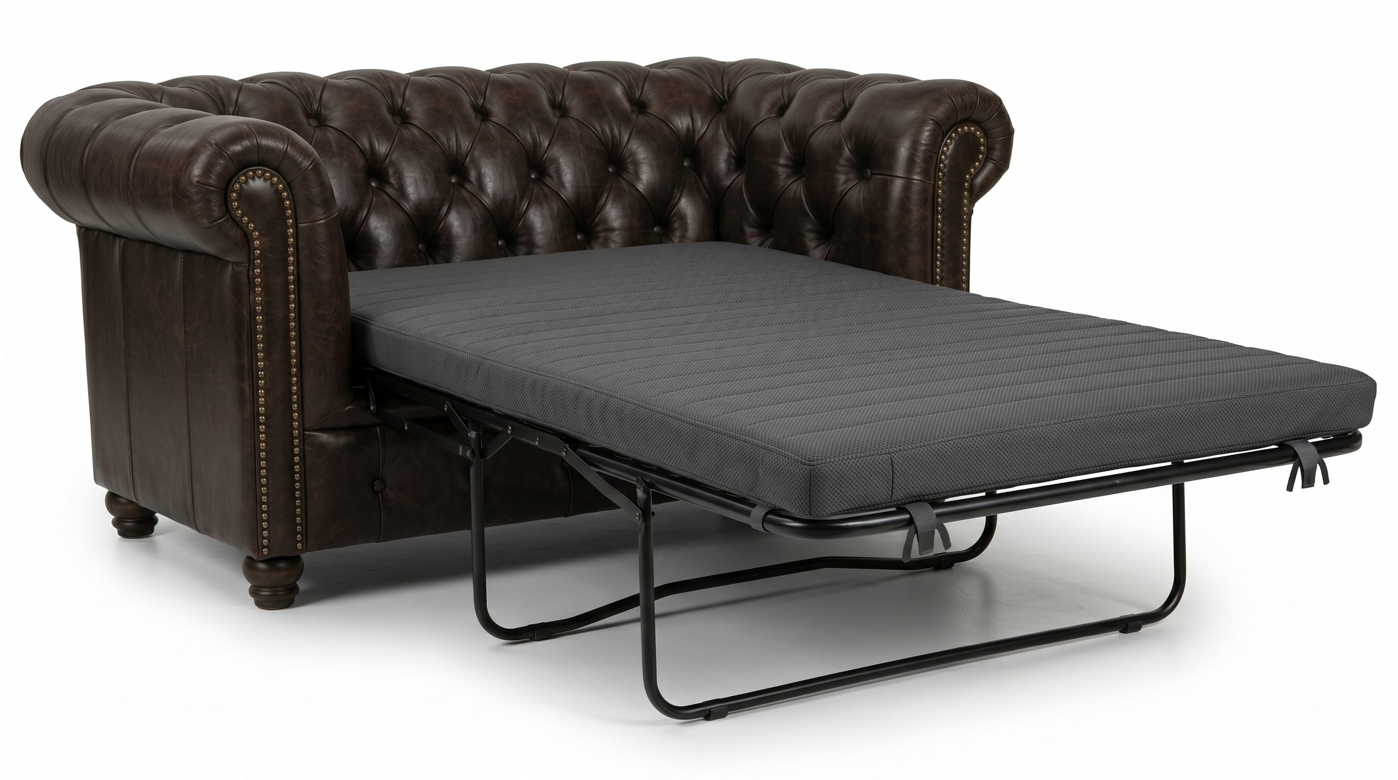 Braunes Schlafsofa 2-Sitzer-Ledersofa Ausziehsofa Chesterfield Wohnzimmer