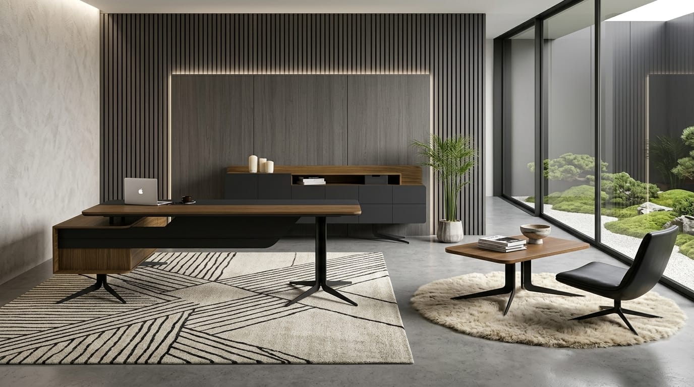 Exklusives Büro Set Schwarz Schreibtisch Sideboard Couchtisch Modern