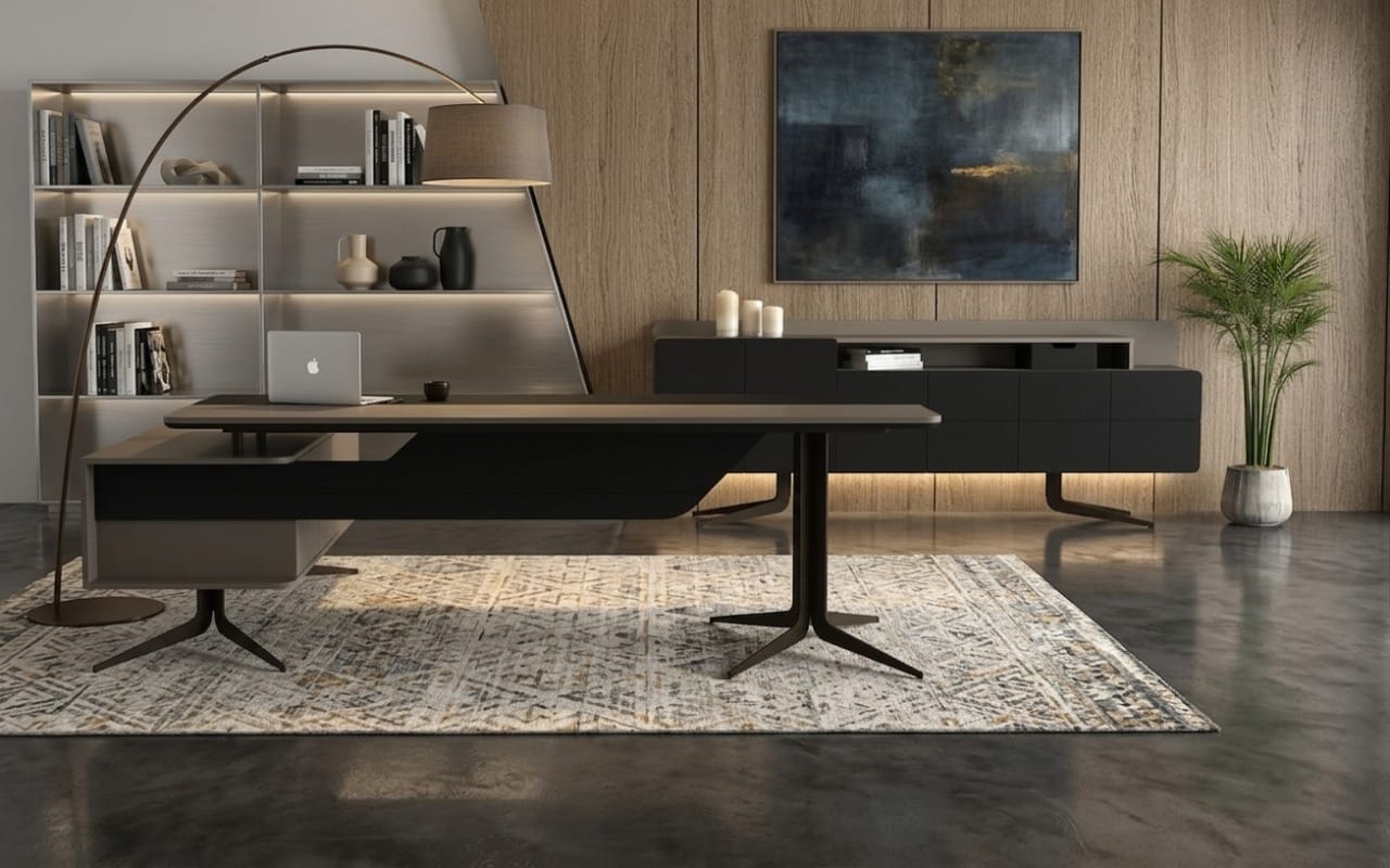 Büro Set Schwarz Sideboard Schreibtisch Arbeitsplatz Modern