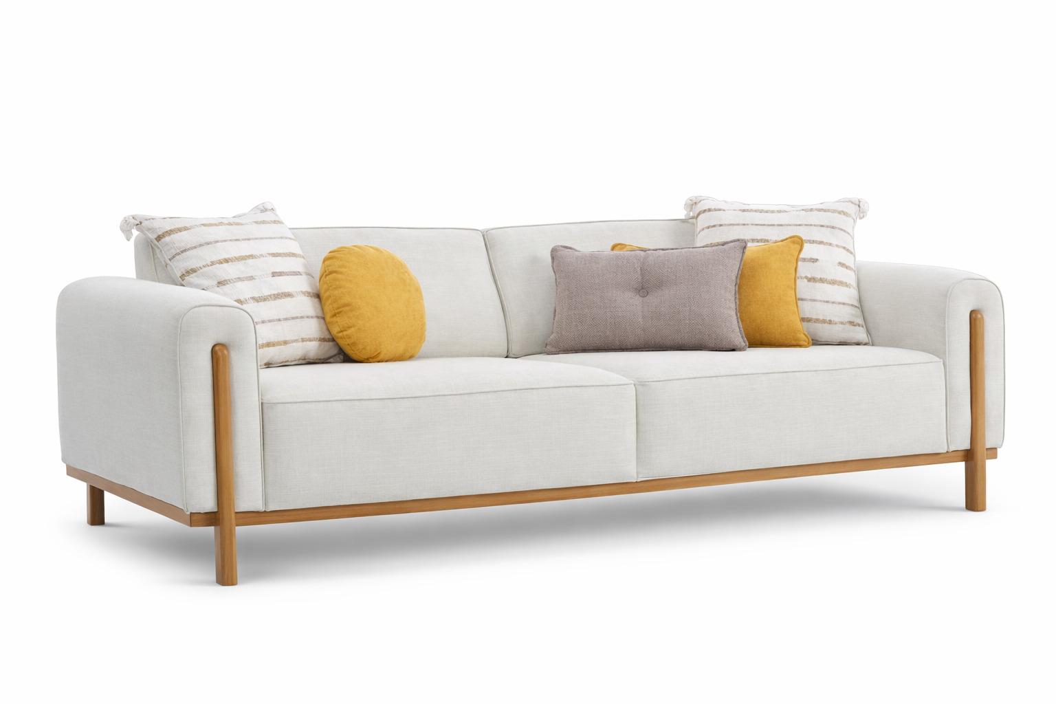 Schlafsofa milchweiße weich modern hohe Füße Holzgestell Komfort