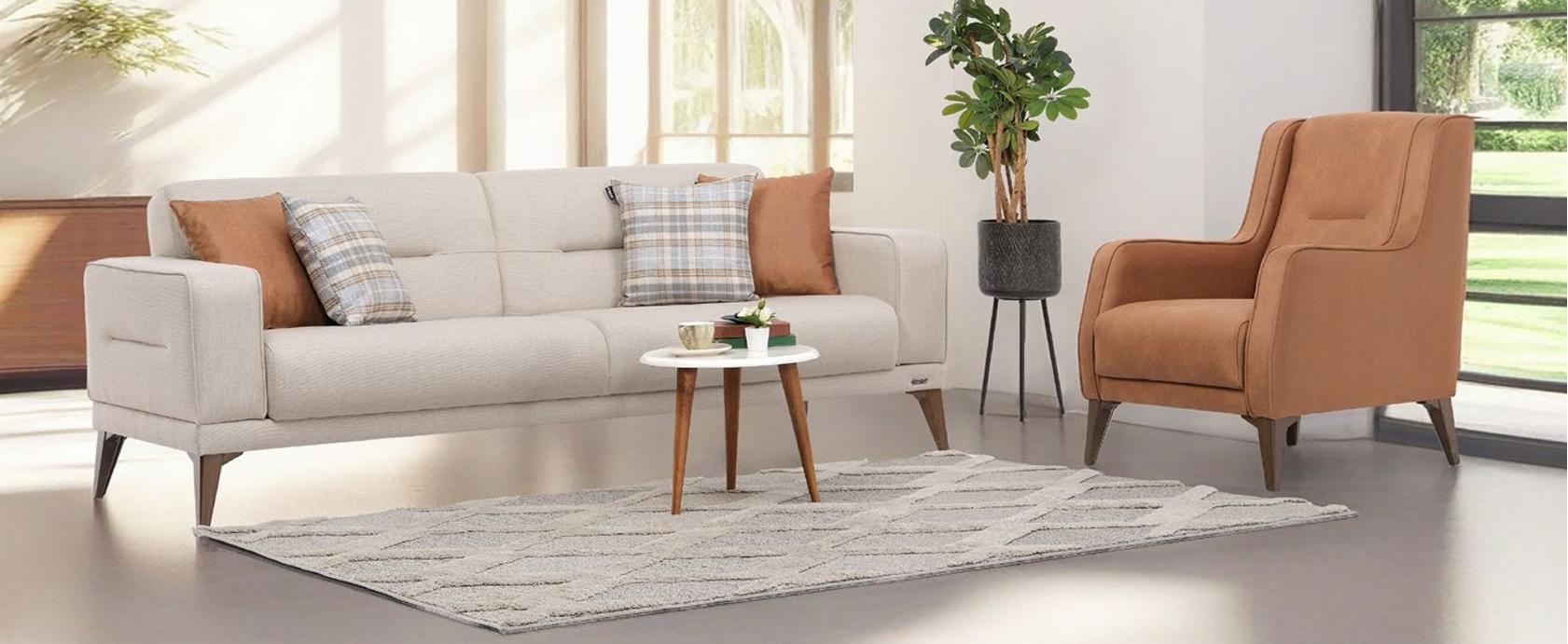Wohnzimmer set Schlafsofa 2Sitzer Sessel beige orange weich modern