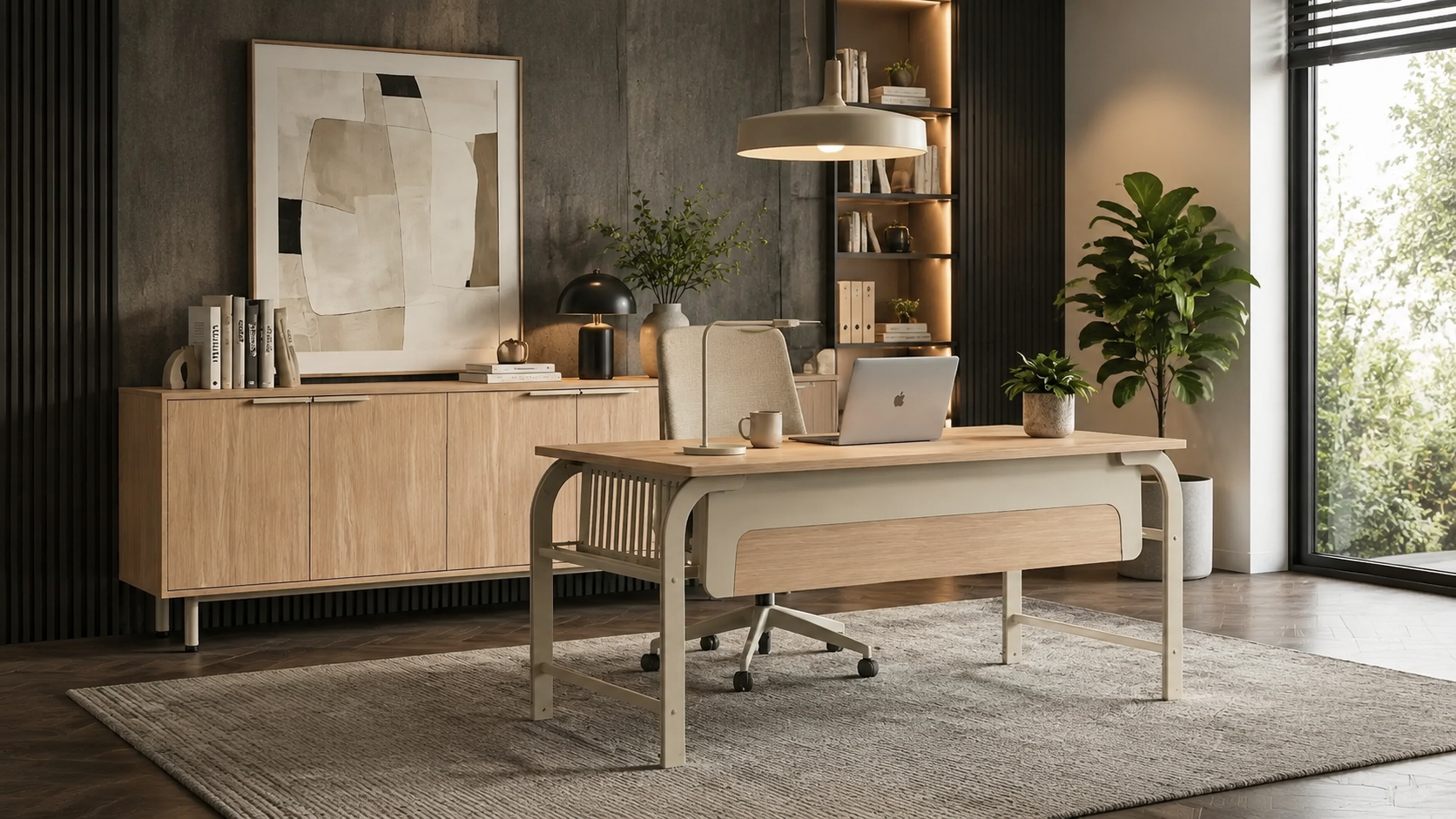 Büro Einrichtung Set Schreibtisch Sideboard Holz Optik modern